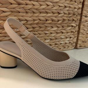 Chic Chanel style Beige and Black Slingback Heels